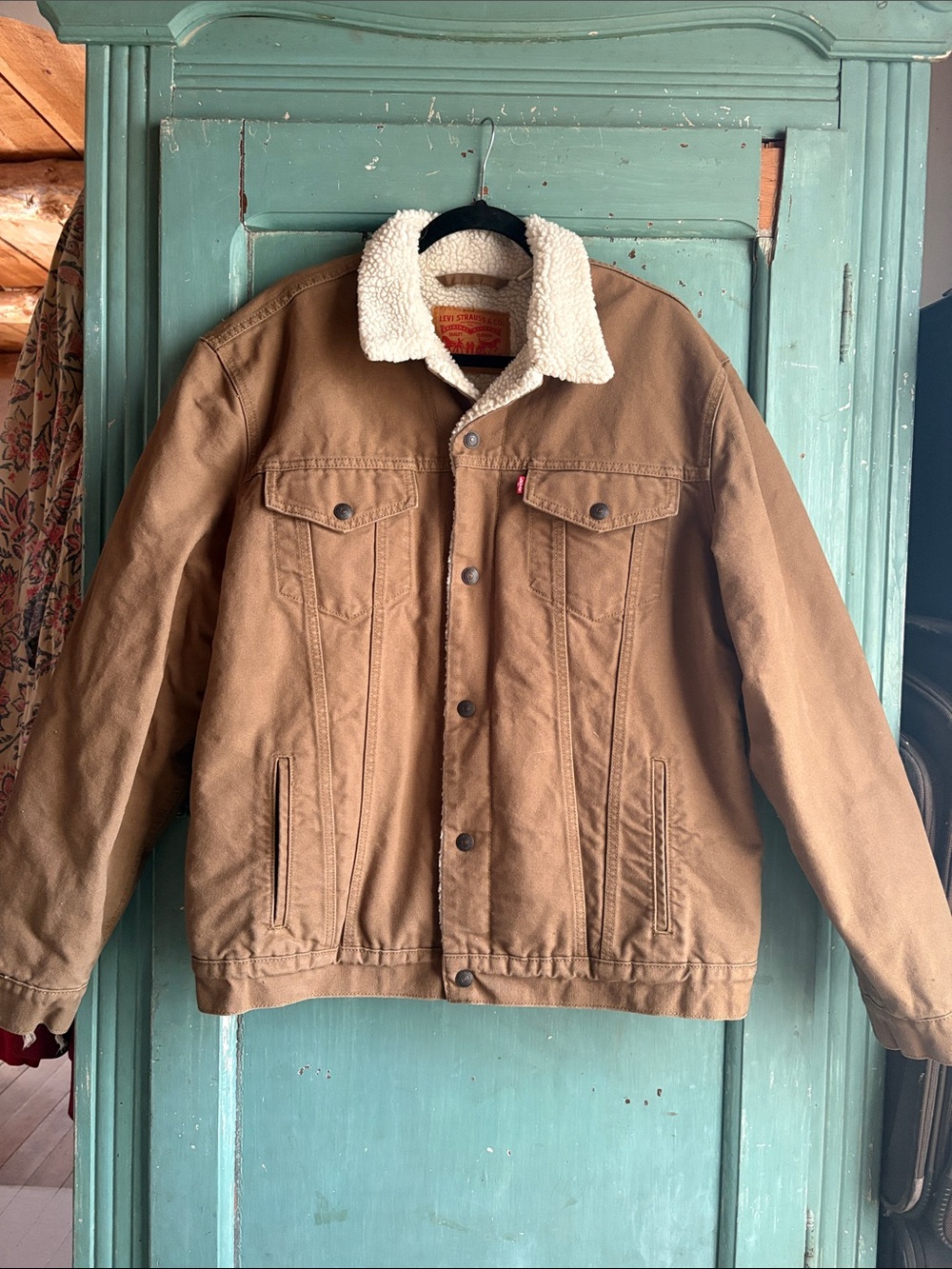 Levi's Brown Canvas Sherpa-Lined Field Jacket with Cream Collar